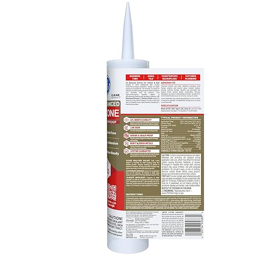 GE Advanced Silicone Caulk for Kitchen & Bathroom, Clear, 10 fl oz Cartridge, 12 Pack - 100% Waterproof Silicone Sealant, 5X Stronger Adhesion, Shrink & Crack Proof