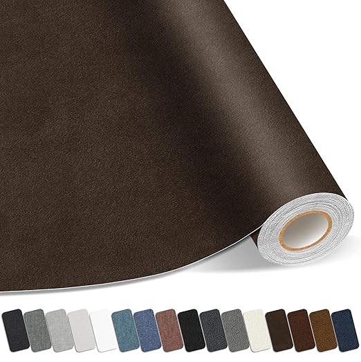 Suede Repair Patch, Large Self-Adhesive Fabric Repair Tape, Suede Fabric Repair Patch for Couch, Furniture, Car Interior, Sofa and Cushion(Coffee, 3.5X79 Inch)