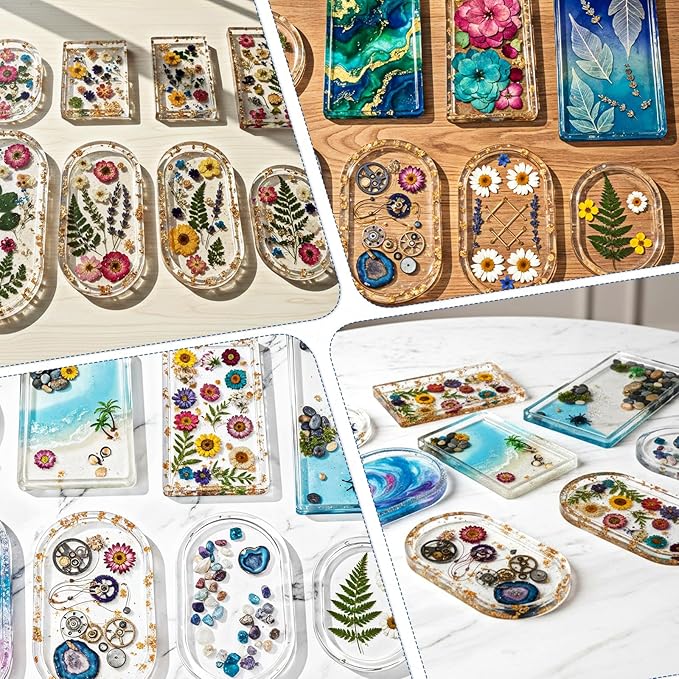 8 Sizes Epoxy Resin Silicone Molds Kit, Rectangular/Oval Resin Art Display Mold, Soft and Easy to Unmold, Silicone Casting Molds, for Soap, Candles, Specimen, Dried Flower, DIY Handicrafts