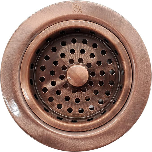 Westbrass D214-11 3-1/2" Post Style Large Kitchen Sink Basket Strainer, Antique Copper