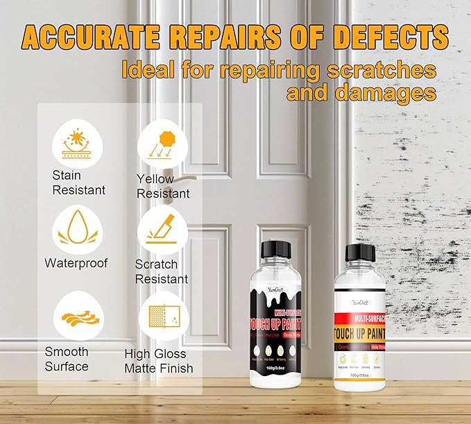 White Touch Up Paint Pen 7oz, Multi-Surface White Wall Paints Matte & Gloss, Touch Up Paint Repairs Scratches Chips Cracks & Spots, Walls Cabinets Doors Tubs Tiles Porcelain Acrylic Wood Furniture