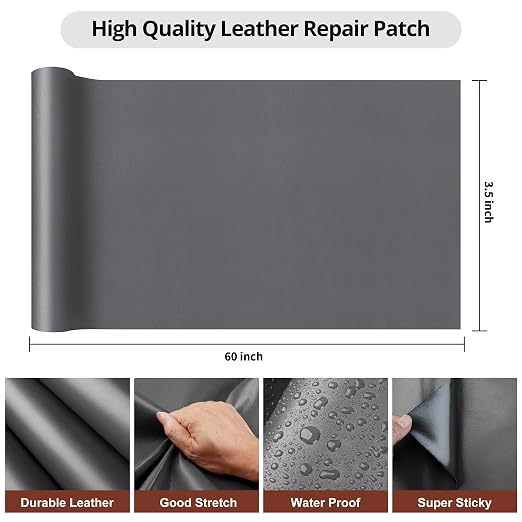Leather Repair Patch,3.5X60 Inch Leather Repair Tape,Large Self Adhesive Leather Patches for Furniture, Couches,Car Seat,Chair(3.5X60 inch,Grey)