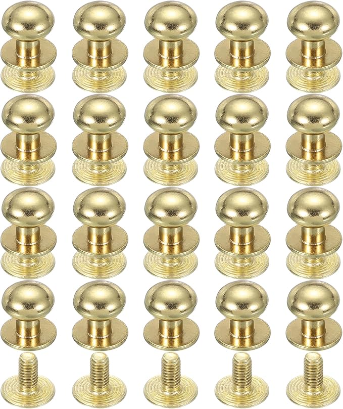 PATIKIL 10 mm Leather Rivets, 20 Sets Ball Head Stud Screw Back Round Head Button Chicago Screw Nipple Stud Rivet for Leather DIY Craft Handbag Belt Repairs, Gold Tone