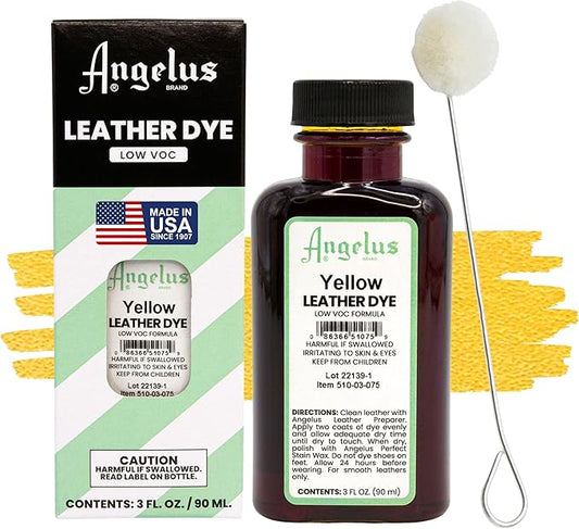 Angelus Leather Dye - Flexible Leather Dye for Shoes, Boots, Bags, Crafts, Furniture, & More 3oz, Dauber Included (Yellow)