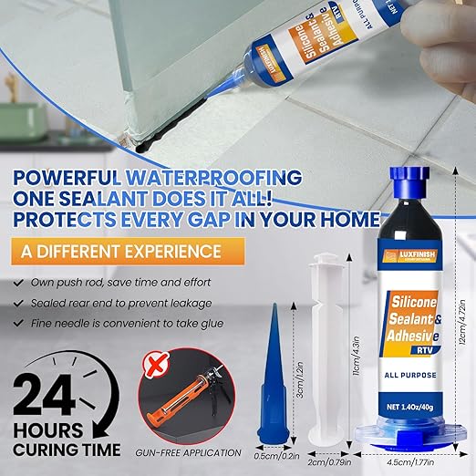 RTV Silicone Sealant Adhesive – 100% Waterproof Silicone Caulk for Automotive, Window, Bathroom, Kitchen – High Bond, Shrink & Crack Resistant – Black(1.4oz/40g)
