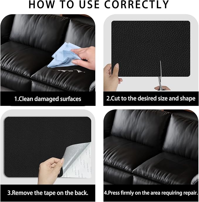 Self Adhesive Leather Repair Patch,8x12 inch Vinyl Repair Kit,Leather Repair Kit for Furniture,Car Seat,Couch,Office Chair,2 Pcs Black