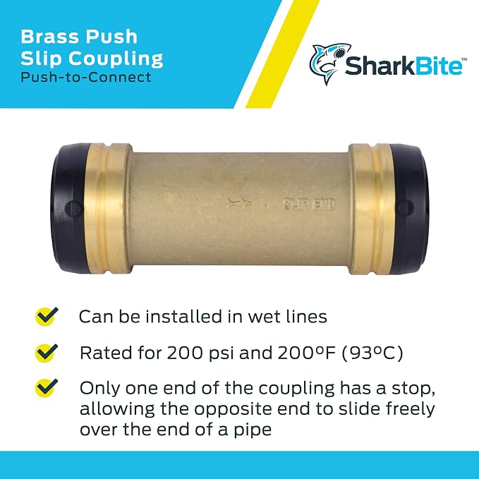 SharkBite 2 x 2 in Slip Coupling, Push-to-Connect Brass Plumbing Fitting, UXL0654