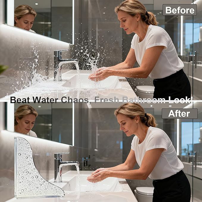 2PCS Shower Splash Guard for Bathtub Corner, Adhesive Clear Waterproof Shield, Removable Bathtub Water Guards Barrier Shower Water Guard to Keep Bathroom Floor Dry for Tub, Shower, Kitchen Sink
