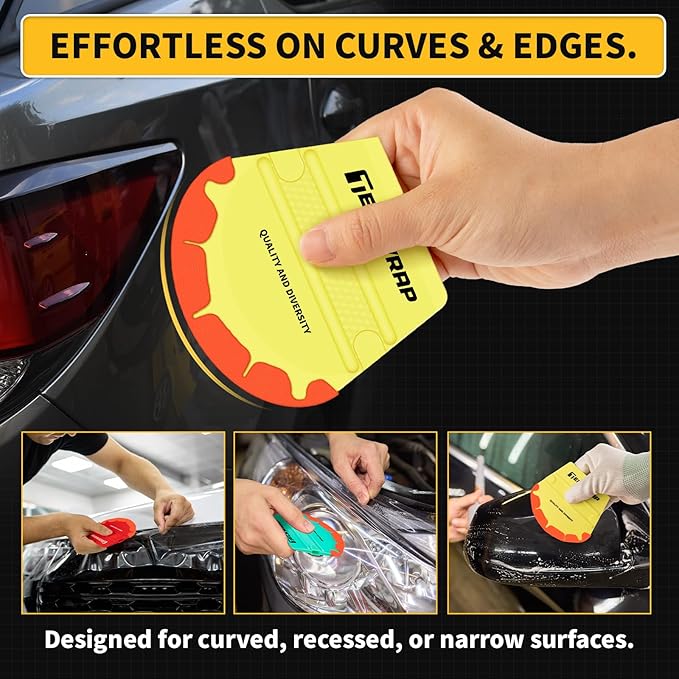 TECKWRAP Felt Squeegee for Vinyl Wrap, Pro Car Wrap Tool Kit with 3 Hardness Levels (Soft/Medium/Hard),Fan-Shape, Premium Felt Edge (Yellow 40A / Green 50A / Red 60A)