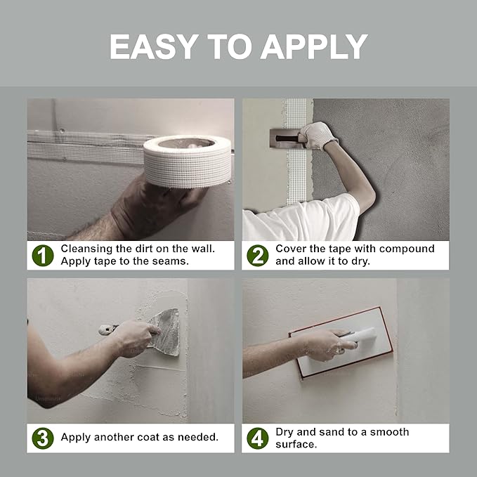 Drywall Joint Repair Tape Self Adhesive Fiberglass Wall Repair Tape Drywall Mesh Tape 2 Inch x 66 Feet Self Adhesive Fiberglass Wall Crack and Seam Patch