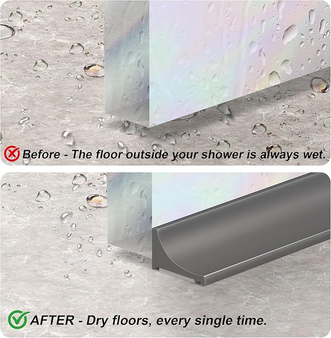67Inch Shower Threshold Water Dam, Self-Adhesive Silicone Shower Barrier Water Stopper Shower Door Bottom Seal Strip Shower Splash Guard for Bathroom Kitchen Bathtub