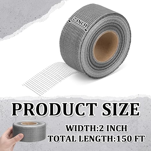 150 ft x 2 Inch Cement Board Joint Tape Self Adhesive Durable Gray Fiberglass Mesh Drywall Mesh Repair Tape for Cement Board Joints Repairing, Sealing and Strengthening