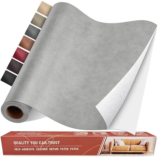 Self Adhesive Leather Repair Patch Kit, 31.4 in x 16 in Large Vinyl Leather Repair Tape for Furniture, Car Seat, Couch, Sofa, Chair Retro LightGray