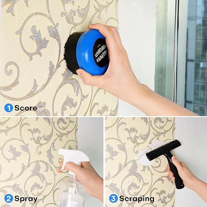 NEWISHTOOL Blue Wallpaper Perforating Tool Wall Paper Stripper Removal Scoring Tool Wallpaper Perforator and Scorer Remover Tool, Wallcovering Separating Cutter Wheel Tool