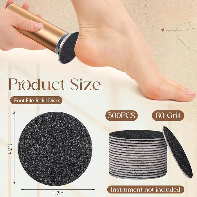 Gisafai 500 Pcs Sanding Replacement Pad Sandpaper Disk for Electric Foot File Callus Remover Tool Black Foot File Disc for Men Women Cracked Heels Dead Skin(80 Grit)