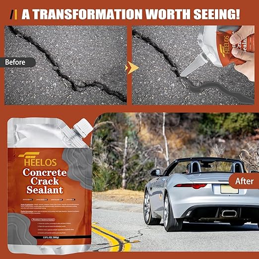 Concrete Crack Filler 2Pack Grey, Self Leveling Cement Crack Sealant, High Elasticity Concrete Crack Filler Repair Sealer, Waterproof Caulking Glue for Driveway, Patio, Sidewalk, Garage Floor Repair