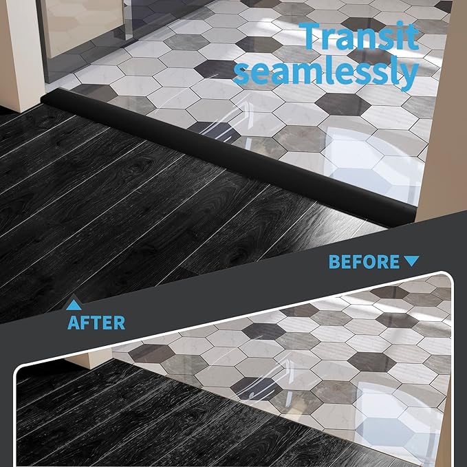 Art3d 10 FT Self Adhesive Vinyl Floor Transition Strip, Laminate Floor Strip Floor Flat Divider Strip for Joining Floor Gaps,Carpet Threshold Transition,Floor Tiles（1.57in, Black）