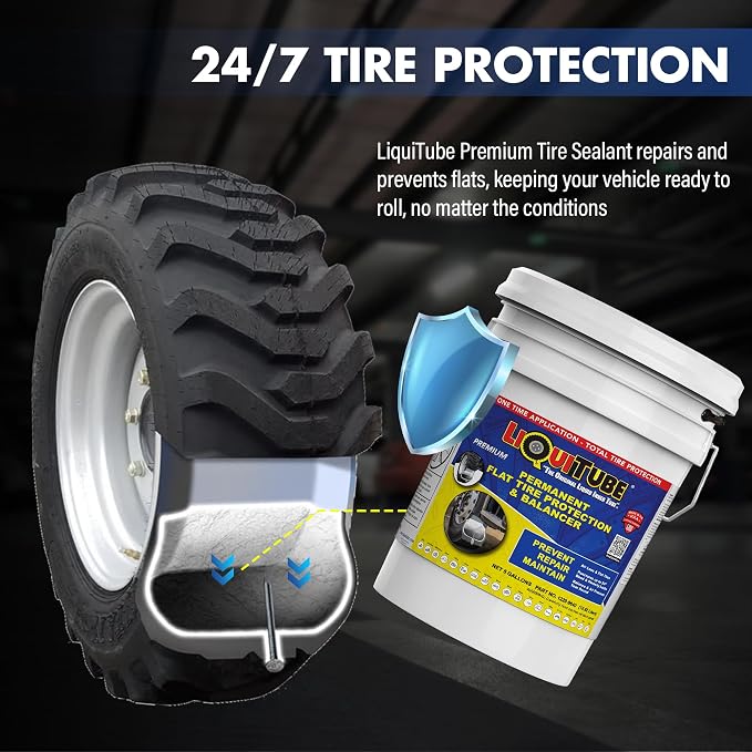 Premium Heavy Duty Tire Sealant - Permanent Flat Tire Protection for Industrial On and Off Road Tires - Maintain Air Pressure, Balance - Seal Up to 3/4"" Punctures and All Slow Leaks (5 Gal)