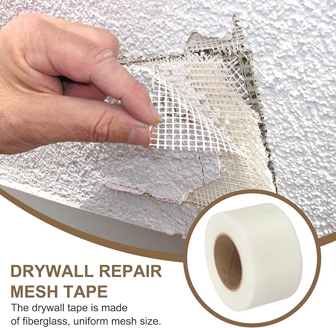 PATIKIL Drywall Repair Mesh Tape, 3 inch x 164 ft Fiberglass Repair Patch Self-Adhesive Dry Wall Joint Tape 9 Mesh Wall Hole Crack and Seam Patch, White