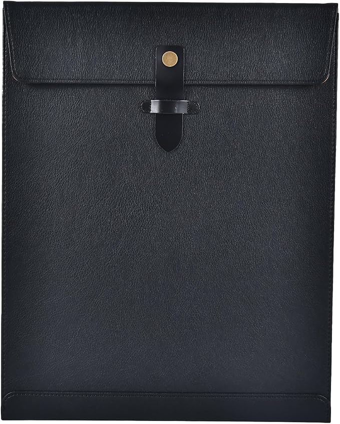 Black PU Leather File Folder, Snap Closure File Organizer, Important Document Folder, Document Organizer, Laptop Sleeve Notebook Case, Leather Folder A4 Envelopes Filing Folder