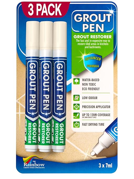 Grout Pen Ivory Tile Paint Marker: Waterproof Grout Paint, Tile Grout Colorant and Sealer Pen - Ivory, Narrow 5mm Tip (7mL) - 3 Pack