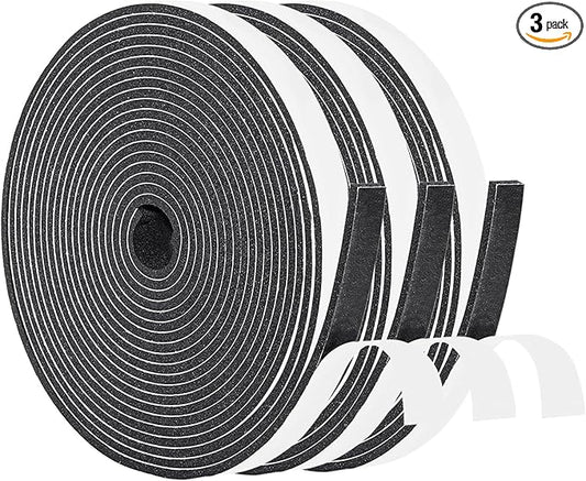 Yotache Foam Tape 3/8" x1/8", Weather Stripping for Doors and Window High Density Foam Seal Tape Sliding Door Weather Strip, 3 X 16.5 Ft Each, Total 50 Feet Long