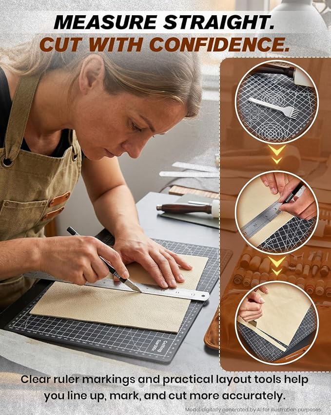 SAKERNEO Leather Working Tools kit Max Version with Custom Handbag Cutting Mats Engraving Punching Sewing Stamping Sanding Tools for Handicraft Work,Repair