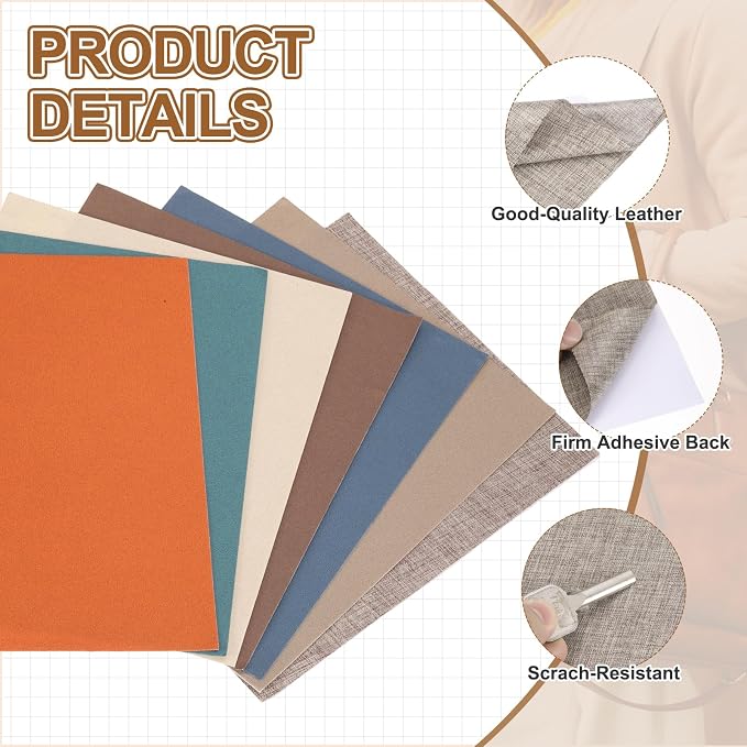 MECCANIXITY 2 Pcs Leather Repair Patch 8"x10" Self-Adhesive Leather Vinyl Repair Tape Kit for Furniture Couches Sofa Chair Car Boat Seats Jackets, Linen Coffee
