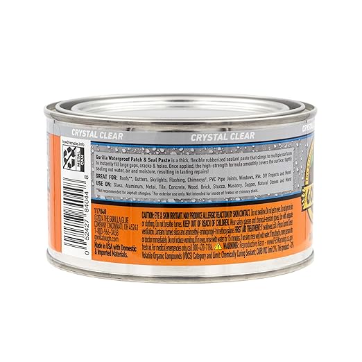 Gorilla Waterproof Patch & Seal Rubberized Sealant Paste, 12.8 Ounce Can, Clear (Pack of 1) - Stops Leaks, Flexible Gap & Crack Filler, Shrink & Mildew Resistant, Paintable