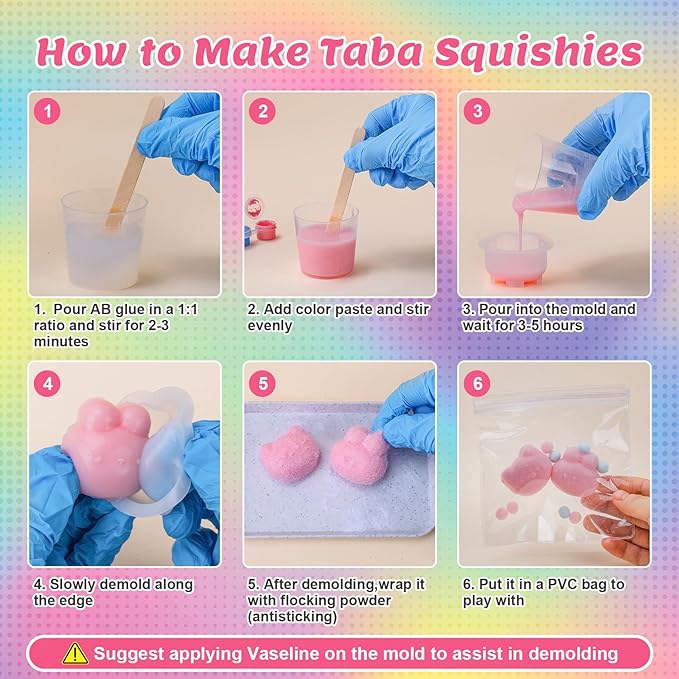 Taba Squishy Making Kit, DIY Taba Squishy Kit, 18oz FuFu Squishy 7 Molds Silicone, Liquid Silicone 1:1 AB Ratio Epoxy Resin Mix for Squishy, Stress Relief Taba Squishies, Gifts for Any Occasion