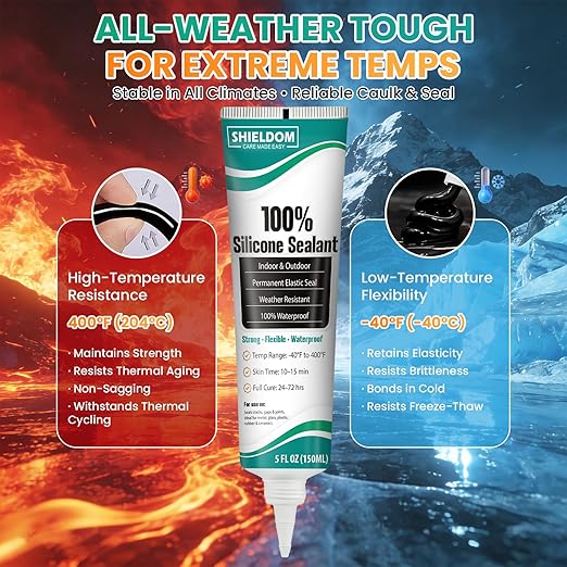 SHIELDOM Silicone Sealant Adhesive Silicone Caulk with Finishing Tool 100% Waterproof Seal Shrink & Crack Proof, Flexible, Strong Adhesion for Automotive, Bathroom, Kitchen, Windows 150ML/5Oz (Grey)