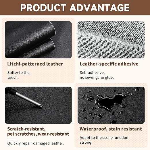 Leather Repair Tape, self-Adhesive Leather Repair Patch, for car seat Repair, Suitable for Sofas, Furniture, Seats, Strong Adhesive Leather Repair Tape (Black, 7.87x 85in)
