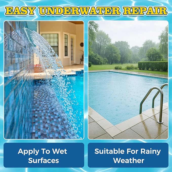 Pool Putty, 2 Part High Strength Epoxy Putty for Underwater or Above Fast Repair Leaks, Cracks, Filling, Pool Putty for Leaks Underwater, Tile, Fiberglass, Concrete, Cement and Other Surfaces