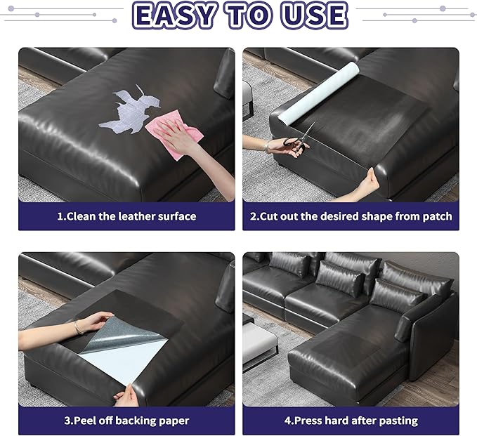 Besezx Leather Repair Patch Tape Kit, Self Adhesive Leather Repair for Furniture, Couch, Sofa, Car Seats,Office Chair,Vinyl Repair Kit.60inx16in