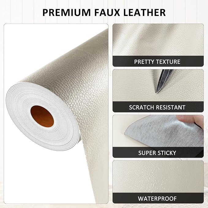 AOOTOOLINK Leather Repair Patch 17X237 Inch Self Adhesive Leather Repair, Large Leather Repair Tape for Couches, Furniture, Car Seats, Cabinets, Sofa, Handbags (Beige, 17X237 Inch)