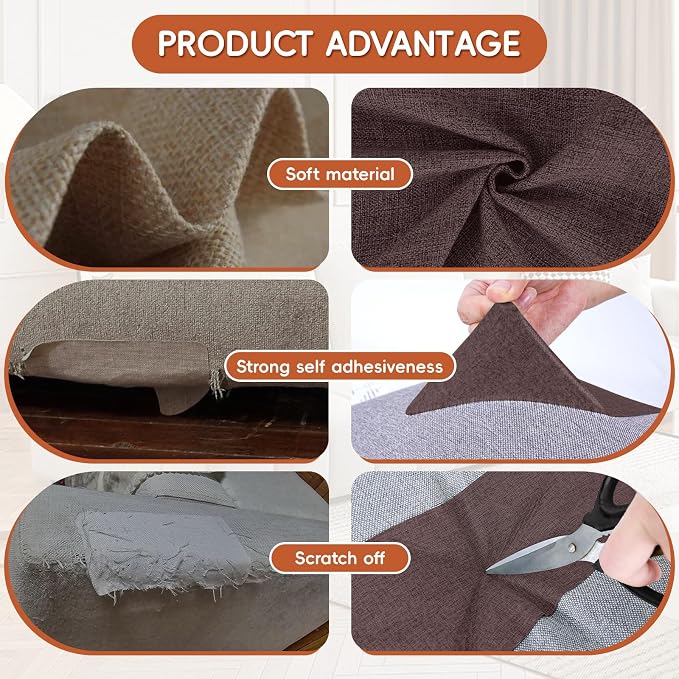 Linen Fabric Repair Tape 2 Pcs 8x12 Inch, Self Adhesive Couch Patch Repair Fabric Tape for Furniture, Linen Patch Kit for Couch, Carpet, Upholstery, Chair, Sofa, Cushion, Bag (Dark Brown)