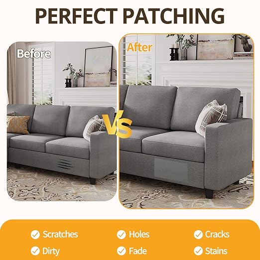 Fabric Repair Tape, Self-Adhesive Couch Patch Repair Fabric Patches for Furniture, Couch Repairing Kit Tape for Upholstery, Carpets, Chairs, Sofas, Pillows Linen 4x80 Inch Beige Grey