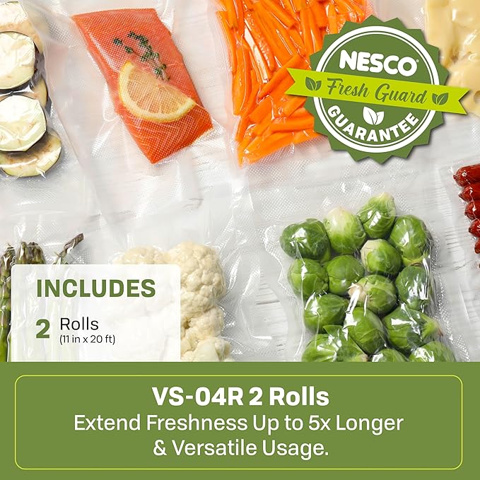 NESCO VS‑04R Vacuum Sealer Rolls for Home Food Storage, Custom‑Size 11‑Inch Bags Compatible with Nesco and Most Vacuum Sealers