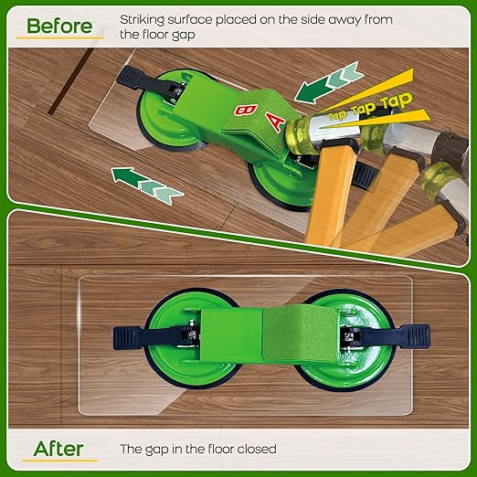 NAACOO Heavy Duty Floor Gap Fixer Tool, 45° Striking Surface Floor Gap Repair Tool with Dual Suction Cup, Made of Iron. with 5pcs Sticky Pads for Fixer Laminate/Vinyl Flooring Tools.
