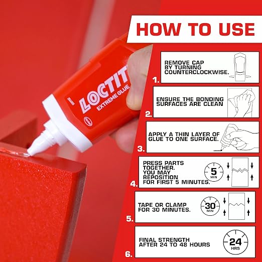 Loctite Extreme Glue, Strong All Purpose Glue for Wood, Metal, Leather, Pastic, & More - Dries Clear - 1.62 oz Tube, 1 Pack
