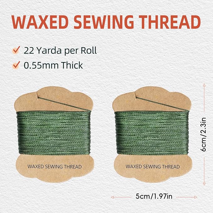 Upholstery Repair Kit: Extra Strong Waxed Sewing Thread 2 Rolls （Army Green） &Heavy Duty Household Hand Needles (7 PCS) for Leather, Canvas, Bookbinding & Quilting Thread