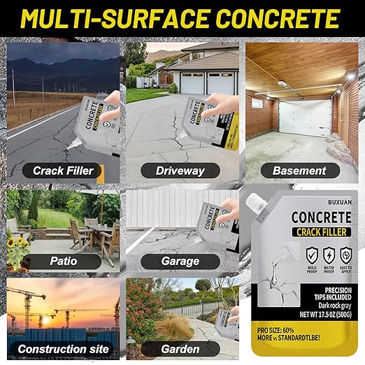 Concrete Crack Filler, Cement Crack Filler Outdoor, Waterproof Repair Sealant, Quick-Drying Sealing Adhesive, for Driveway, Walkway, Patio, Joint (3)