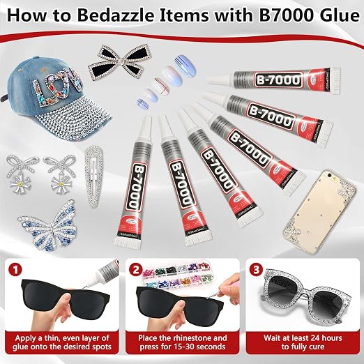 25 Tube 15ML B7000 Glue Clear with Precision Tip, Bulk B-7000 Craft Glue Rhinestone Bedazzling Glue Super Adhesive for DIY Jewelry Making Nail Art Fabric Shoes Phone Repair
