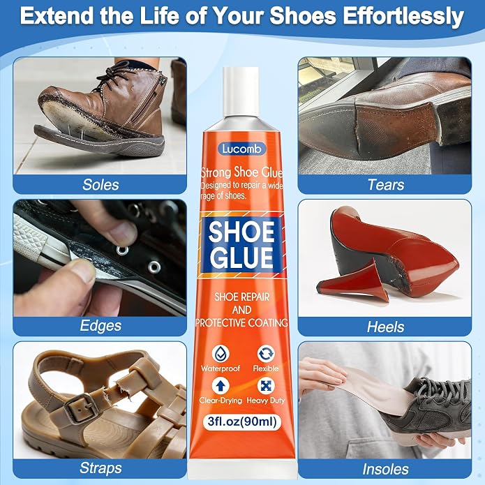 Shoe Glue Soles Repair| 180 ML Heavy Duty Clear Shoe Sole Repair Glue, Waterproof, High-Strength Adhesive, Dries in 24 Hrs| Strong Glue Shoe for Soles, Heels & Repair on Boots, Leather, Rubber, Canvas
