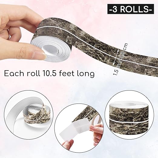 3 Rolls 10.5 Feet Caulk Tape Toilet Caulking Strip Self Adhesive Bathroom Sealing Peel and Stick Caulk Strip for Bathtub, 1.5 Inches (Brown Marble)