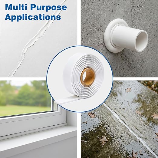 U0U Moldable Silicone Putty,Waterproof Multi Purpose Butyl Seal Putty Tape 66 x 0.6 Inches,Plumbers Duct Seal Putty for Sink Drain Gap Wall Repair (White, 0.6 x 66inch/2pcs)