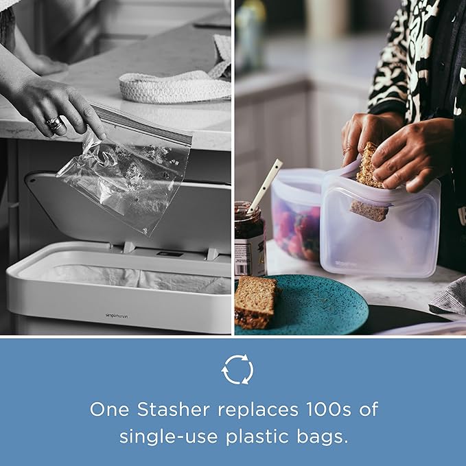 Stasher Silicone Reusable Food Storage Bags, 4-Pack, Reusable Freezer Bags, Microwave, Dishwasher, Oven Safe, Sous Vide, Premium Lunch Containers, Eco Friendly, Snack Bag, Food-safe Silicone, Aqua