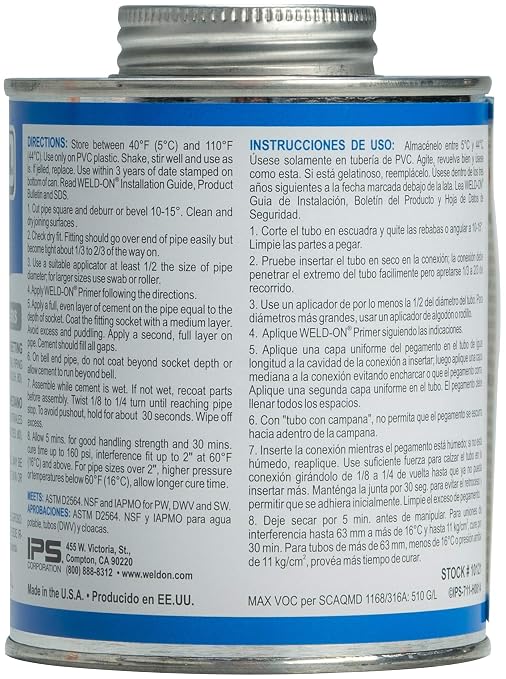 Weld-On 10121 711 Industrial Grade PVC Heavy-Bodied High Strength Solvent Cement - Medium-Setting and Low-VOC, Gray, 1 Pint (16 fl oz)
