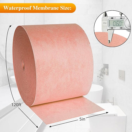 Waterproofing Membrane Band Roll,Shower Waterproof Membrane - 5"x120ft | 23.6Mil Thick Waterproofing Membrane Strip Uncoupling Band for Sealing Butt Joints & Tile Wall Floor in Bathroom Sauna Steam