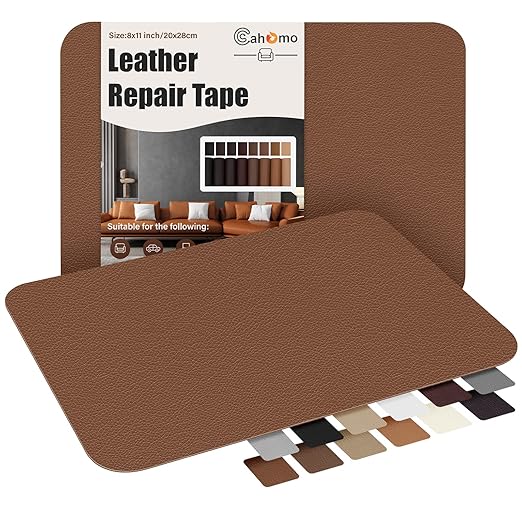 Cahomo Self-Adhesive Leather Repair Patches Tape for Couches - 8x11 inch, Vinyl & Leather Repair Kit for Furniture, Car Seats, Handbags, Jackets - Brown